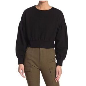 Nordstrom Abound Crew Neck Cropped Sweatshirt Black Small NWOT